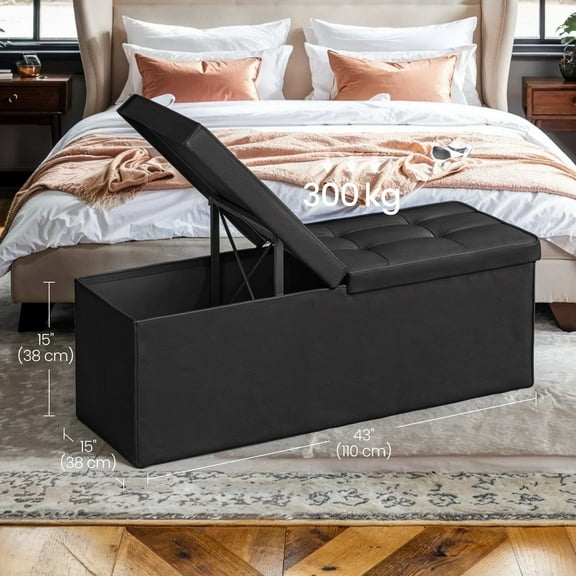 LEDREM Foding Storage Ottoman Bench, 43" Bench with Storage, 660lb Capacity, Footrest & Footstool, for Bedroom Living Room Black