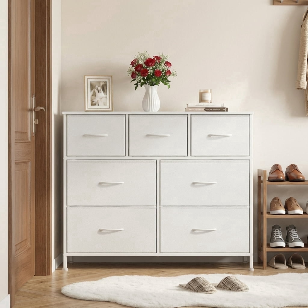 LEDREM Modern 2-Drawer Storage Dresser, Steel Frame Fabric Chest of Drawers for Bedroom, Closet or Entryway