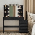 thumbnail image 1 of LEDREM Modern LED Vanity Desk with Mirror - 6 Drawers & 4 Open Shelves, Dimmable Lights (10 Bulbs), Sturdy Particleboard, Easy Assembly, Ebony Black, 1 of 6