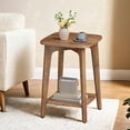 thumbnail image 1 of LEDREM Mid-Century 2 Tiers Accent Table, Square Side Table with Storage Shelf, 198lb Capacity, Sturdy End Table for Apartment, Dorm, Home Office, Brown, 1 of 5