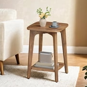 LEDREM Mid-Century 2 Tiers Accent Table, Square Side Table with Storage Shelf, 198lb Capacity, Sturdy End Table for Apartment, Dorm, Home Office, Brown