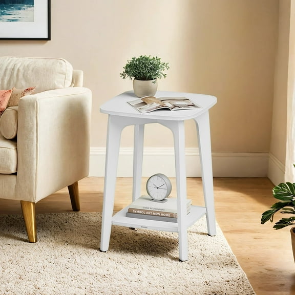 Side Table with Storage, 2-Tier End Table, Nightstand, 15.7" Small Accent Table, White