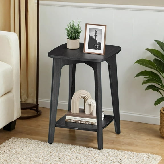 LEDREM Square Side Table with Lower Shelf, Space-Saving 2-Tier End Table, Nightstand, 15.7" Small Accent Table, Charcoal Gray