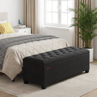 LEDREM Storage Ottoman Bench, 43" End of Bed Bench with Removable Cover, 660lb Capacity, for Living Room, Bedroom, Ink Black