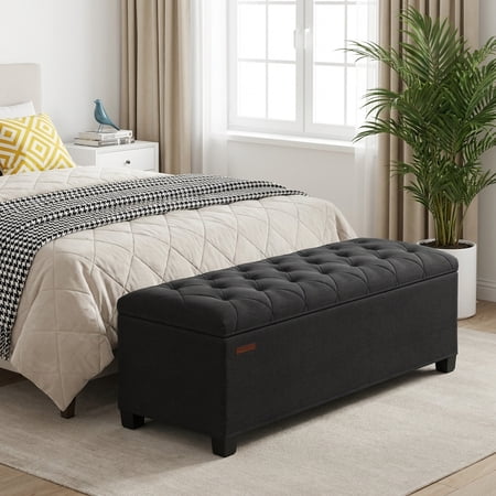 LEDREM Storage Ottoman Bench, 43" End of Bed Bench with Removable Cover, 660lb Capacity, for Living Room, Bedroom, Ink Black