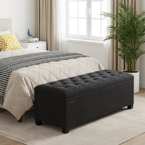 LEDREM Storage Ottoman Bench, 43" End of Bed Bench with Removable Cover, 660lb Capacity, for Living Room, Bedroom, Ink Black