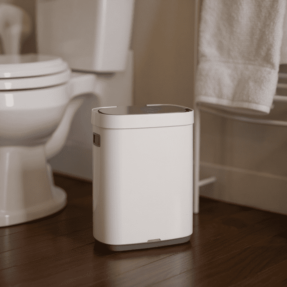 LEDREM Motion Sensor Kitchen Trash Can , 17.2-Gallon Automatic Stainless Steel Garbage Bin with Ozone Odor Control and Stay-Open Lid , Cloud White