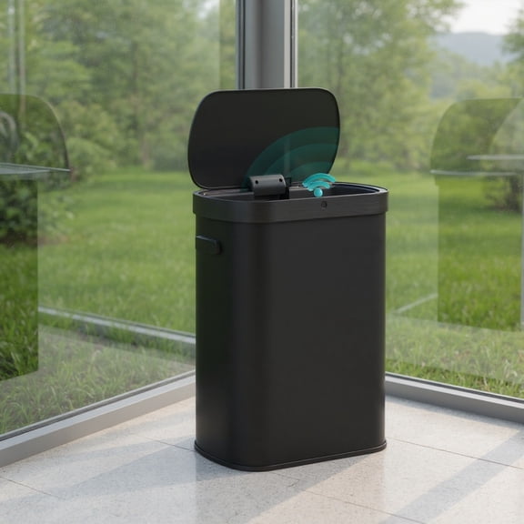 LEDREM Motion Sensor Trash Can , 13 Gallon Automatic Kitchen Bin with Dual Opening & Soft Close , Includes 15 Bags – Stainless Steel ,Metallic Silver and Ink Black