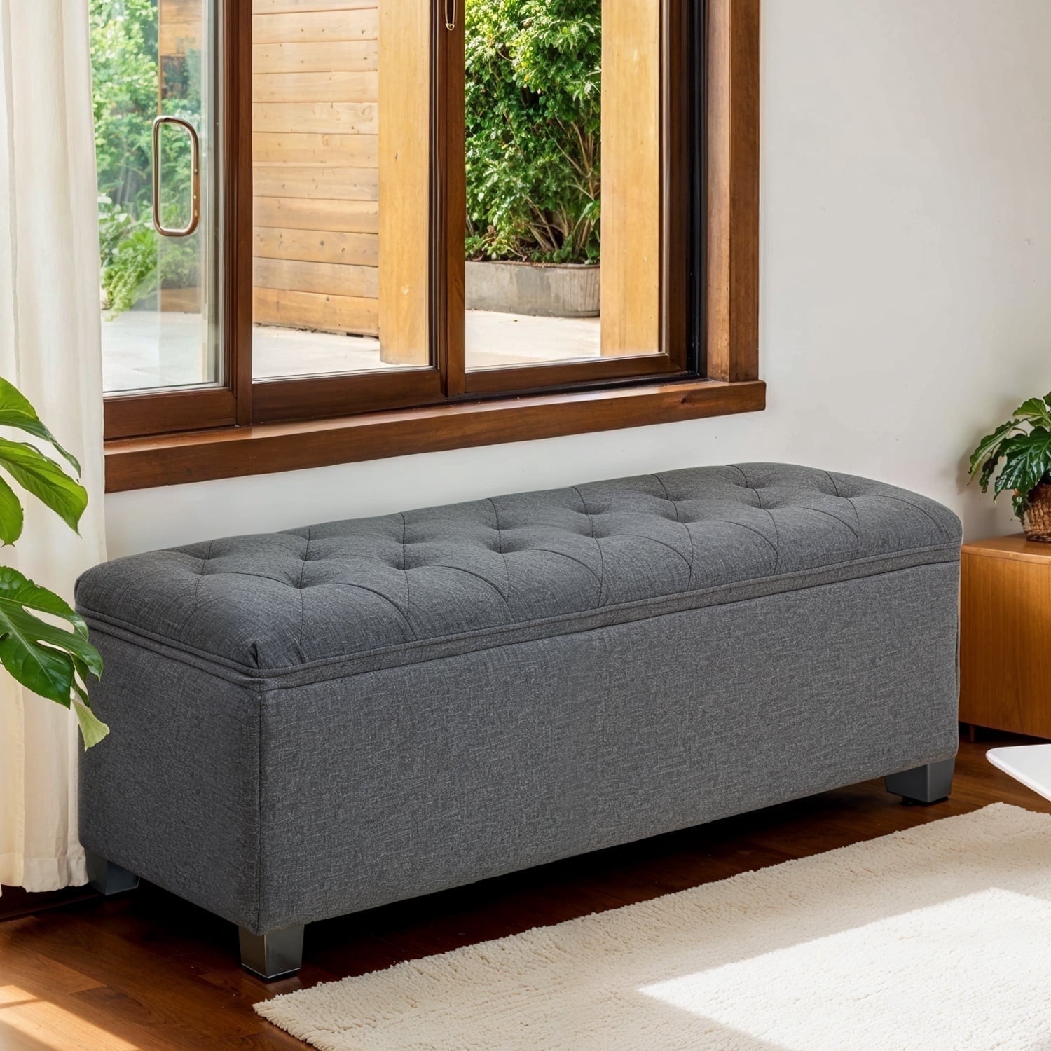 LEDREM Storage Ottoman Bench, 43" End of Bed Bench with Removable Cover, 660lb Capacity, for Living Room, Bedroom, Dark Gray