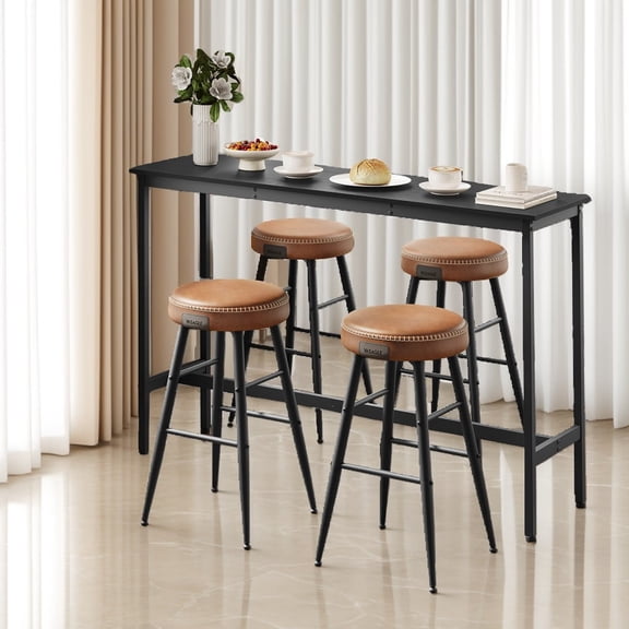 LEDREM Narrow Bar Table, 15.7 x 55.1 x 35.4 Inches Kitchen Dining Table with Sturdy Metal Frame, Industrial Style, Small Space Counter, Ebony and Ink Black