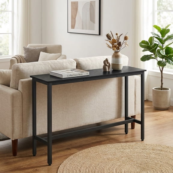 LEDREM Narrow Bar Table, 15.7 x 55.1 x 35.4 Inches Kitchen Dining Table with Sturdy Metal Frame, Industrial Style, Small Space Counter, Ebony and Ink Black