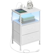 Ledrem Nightstand with Charging Station & App-Controlled LED Lights, Bed Side Table with 2 Drawers and 1 Open Shelf, Cloud White