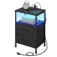 thumbnail image 1 of Ledrem Nightstand with Charging Station & App-Controlled LED Lights, Bed Side Table with 2 Drawers and 1 Open Shelf, Ink Black and Ebony Black, 1 of 7