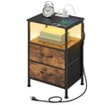 thumbnail image 1 of Ledrem Nightstand with Charging Station & App-Controlled LED Lights, Bed Side Table with 2 Drawers and 1 Open Shelf, Rustic Brown and Ink Black, 1 of 7