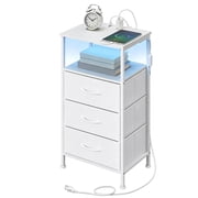 Ledrem Nightstand with Charging Station & App-Controlled LED Lights, Bed Side Table with 3 Drawers and 1 Open Shelf, Cloud White