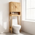 thumbnail image 1 of LEDREM over-the-Toilet Storage Cabinet with Built-In Charging Station,Adjustable Shelf and Bottom Stabilizer,3-Tier Bathroom Rack with Doors and Open Shelf,Natural Beige, 1 of 6