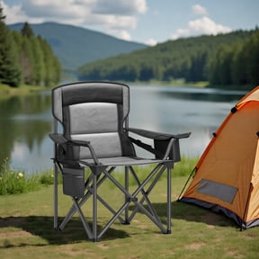LEDREM Oversized Folding Camping Chair with Cooler Bag, Adjustable Lumbar Support and Armrests, Heavy-Duty 450 lb Capacity, Ink Black