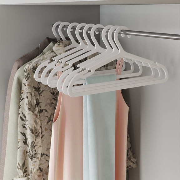 LEDREM Pack of 50 Plastic Hangers, Wide Shoulder Notches Space Saving Coat Hangers for Closet, 16.4 Inches Wide, Cloud White