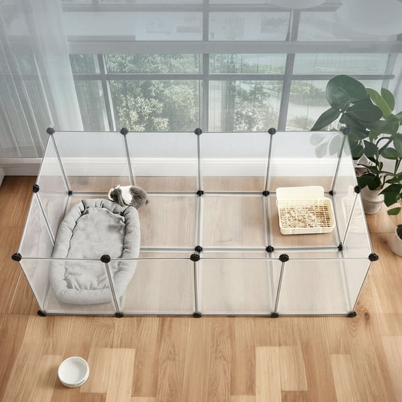 LEDREM Pet Playpen with Floor, Large Small Animal Enclosure with DIY Plastic Panels, for Rabbits, Guinea Pigs, Ferrets, 56.3 x 28.7 x 18.1 Inches, White