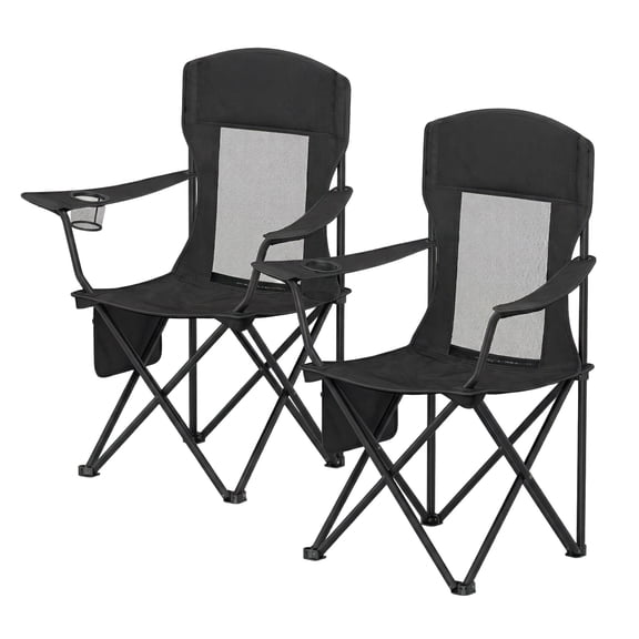 LEDREM Premium Foldable Camping Chairs Set of 2 - High Back Support, Adjustable Armrests, Drink Holder & Organizer, 330lb Capacity, Ink Black