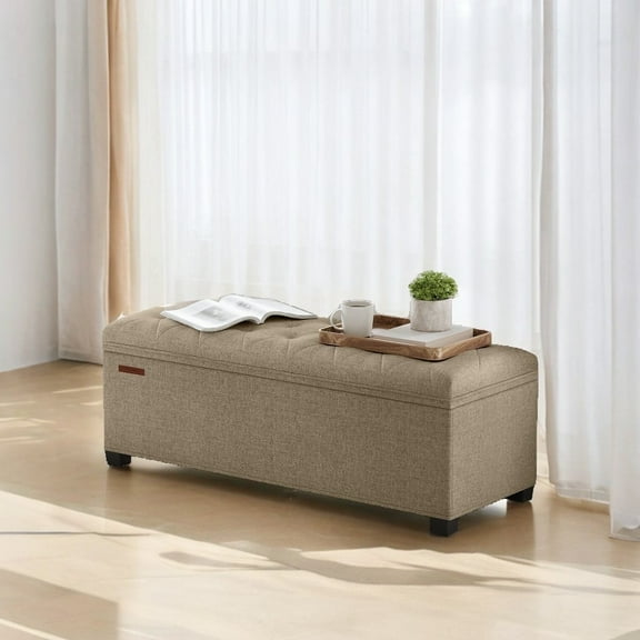 LEDREM Storage Ottoman Bench, 43" End of Bed Bench with Removable Cover, 660lb Capacity, for Living Room, Bedroom, Camel Brown
