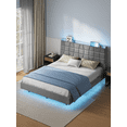 thumbnail image 1 of LEDREM Queen Floating Bed Frame with LED Lights, Upholstered Tufted Storage Headboard, Charging Station, Noise-Free, No Box Spring, Light Gray, 1 of 6