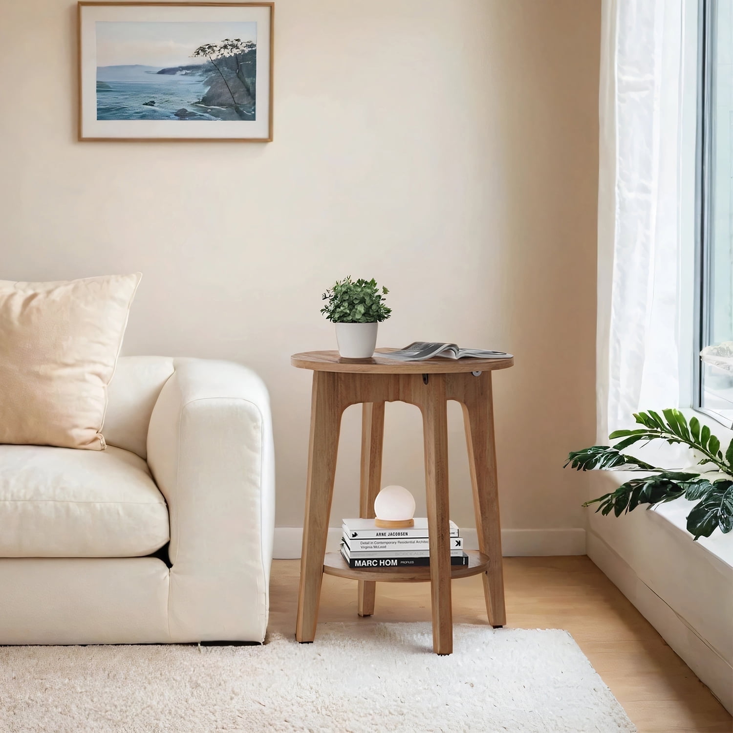 LEDREM Round 2-Tier Side Table with Lower Shelf, End Table for Small Spaces, Holds 198lb, Quick Assembly, Living Room, Bedroom, Rustic Walnut - Walmart.com