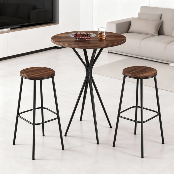 LEDREM Round Bar Table, 23.6 x 23.6 x 41.3 Inches Cocktail High Top Pub Table with Metal X-Frame, Water-Resistant Surface, Easy Assembly, Natural Walnut and Black