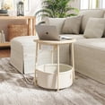 thumbnail image 1 of LEDREM Round Charging Side Table - End Table with 2 Outlets & Fabric Basket, Sleek Space-Saving Furniture, Cream White, 1 of 5