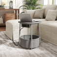 thumbnail image 1 of LEDREM Multifunctional Round Bedside Table with Power Socket, Stable U-Shape Support Leg Accent Table, Quick Assembly Side Table with Large Capacity Fabric Storage Bin for Apartment, Dorm, 1 of 5