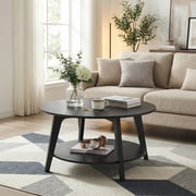 LEDREM Mid-Century Round Coffee Table, 2 Tiers Design, 66lb Capacity, Modern Minimalist Style, Quick Assembly, Ideal for Small Space & Apartment, Black