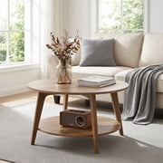 LEDREM Mid-Century Round Coffee Table, 2 Tiers Design, 66lb Capacity, Modern Minimalist Style, Quick Assembly, Ideal for Small Space & Apartment, Brown