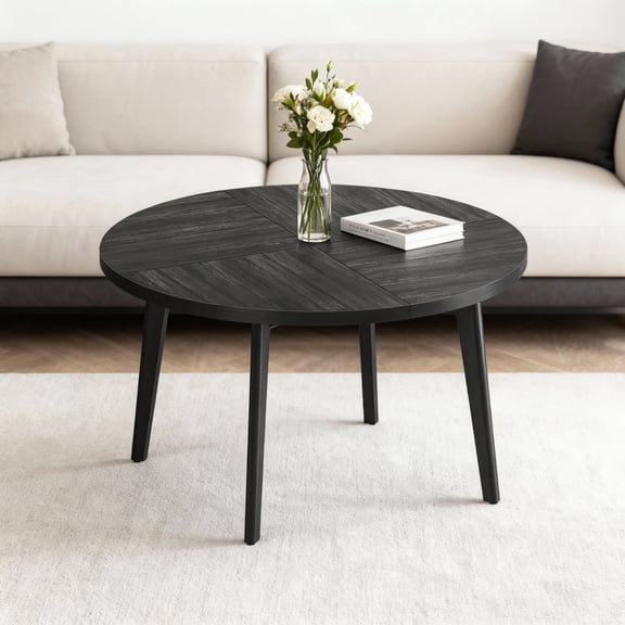 LEDREM Round Dining Table for 4–6 People, 47.2-Inch Kitchen Table with Tapered Solid Wood Legs, Mid-Century Modern Style, Heat-Resistant Top, Charcoal Gray