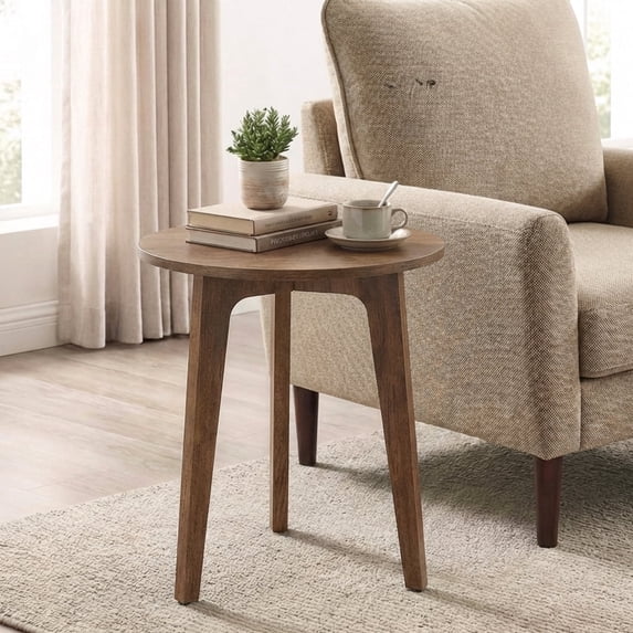LEDREM Round Accent Table – Tapered-Leg Side Table with Smooth Curves, 20"H Compact End Table for Drinks, Plants or Bedside Use, Sturdy Board Construction Supports 44 lbs, Easy Assembly , Brown