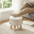 thumbnail image 1 of LEDREM Footstool Round Storage Ottoman with Velvet Padded Seat, 12.2-Inch Footrest and Small Table for Living Room and Hallway, Cream White, 1 of 9