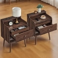 thumbnail image 1 of LEDREM Set of 2 Mid-Century Nightstands with Hidden Drawer,Bedside Tables with Open Shelf and Large Drawer,Solid Wood Legs,Natural Walnut, 1 of 6