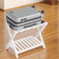 thumbnail image 1 of LEDREM Set of 2 Solid Wood Luggage Rack with Storage Shelf, Foldable Suitcase Stand No Assembly Required for Guest Room Hotel Bedroom, Cloud White, 1 of 6