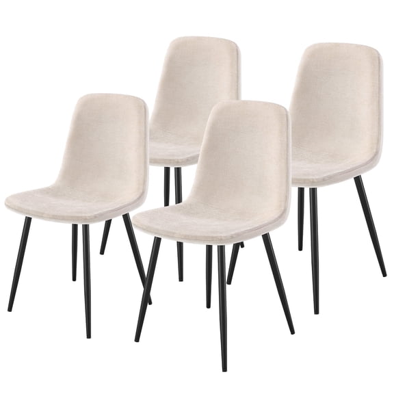 LEDREM Set of 4 Dining Chairs, Metal Frame Dining Room Chairs, Chenille Fabric & Glacier-Textured Synthetic Leather, Adjustable Feet, Easy to Clean, for Kitchen, Cream White