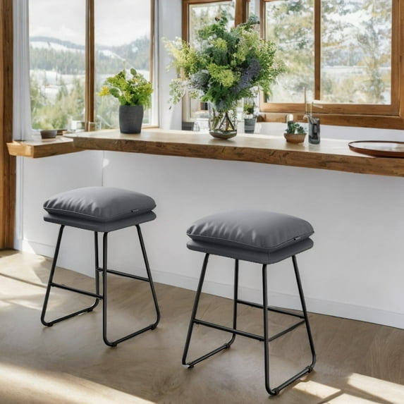 LEDREM Set of 2 Counter Height Bar Stools, 25.6" Kitchen Island Stools with Plush Cushion & Metal Sled Base, Easy Assembly, Slate Gray