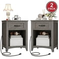 thumbnail image 1 of LEDREM Set of 2 Farmhouse Nightstands with Charging Station, Side Tables with Drawer and Open Shelf for Bedroom, Misty Gray, 1 of 6