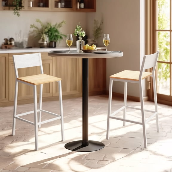 LEDREM Set of 2 Industrial Bar Stools, 286 lb Capacity Kitchen Counter Stools with Footrest & Backrest, Oak Beige & White