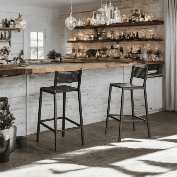 LEDREM Set of 2 Industrial Bar Stools with Backrest, 286lb Capacity Kitchen Counter Chairs, Easy Assembly, Charcoal Gray and Black