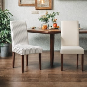 LEDREM Set of 2 Parsons Dining Chairs, 4.7" Thick Cushion & Removable Washable Covers, Ergonomic High Back Rubberwood Frame, Cream White