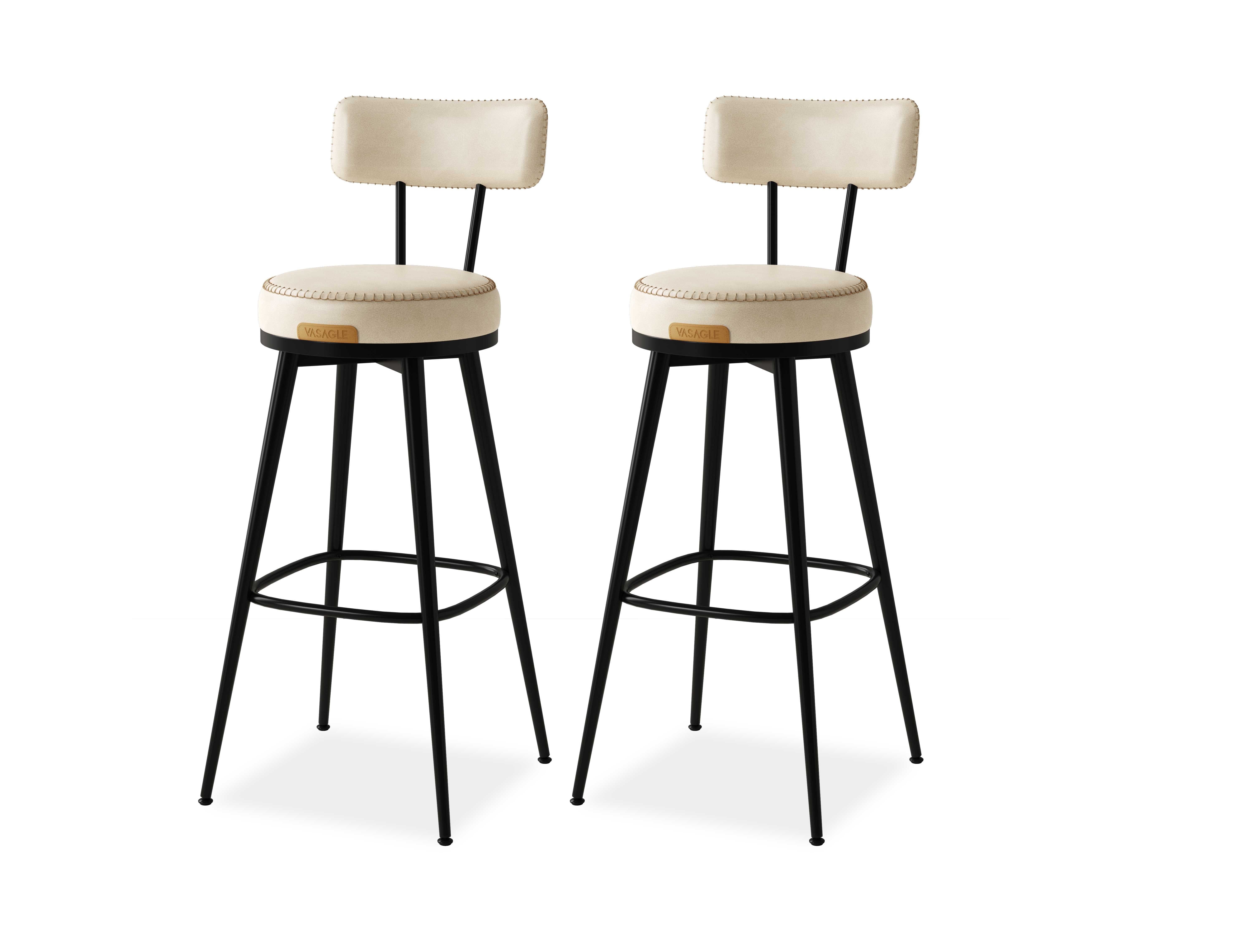 LEDREM Set of 2 Swivel Bar Stools, 25.6-Inch Counter Height Stools with Backrest & Synthetic Leather, Mid-Century Modern, Cream White