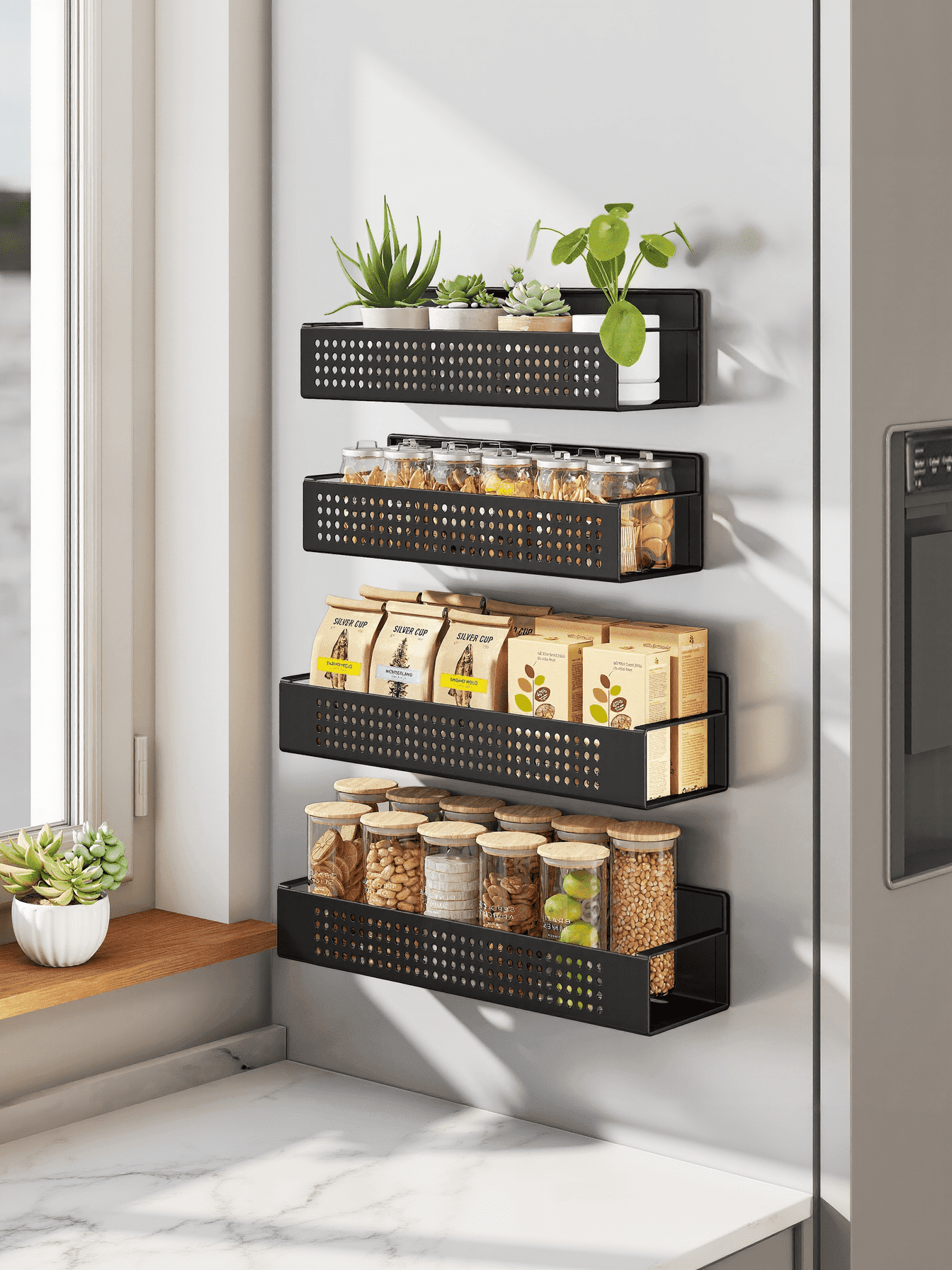 Magnetic Racks Usage LEDREM Set of 4 Strong Magnetic Spice Racks, No-Drill Magnetic Shelves ...