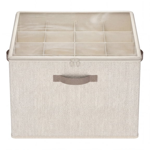 LEDREM Shoe Organizer with Clear Lid, Stackable Storage Box, Adjustable, 43 x 43 x 32 cm, Cappuccino Beige
