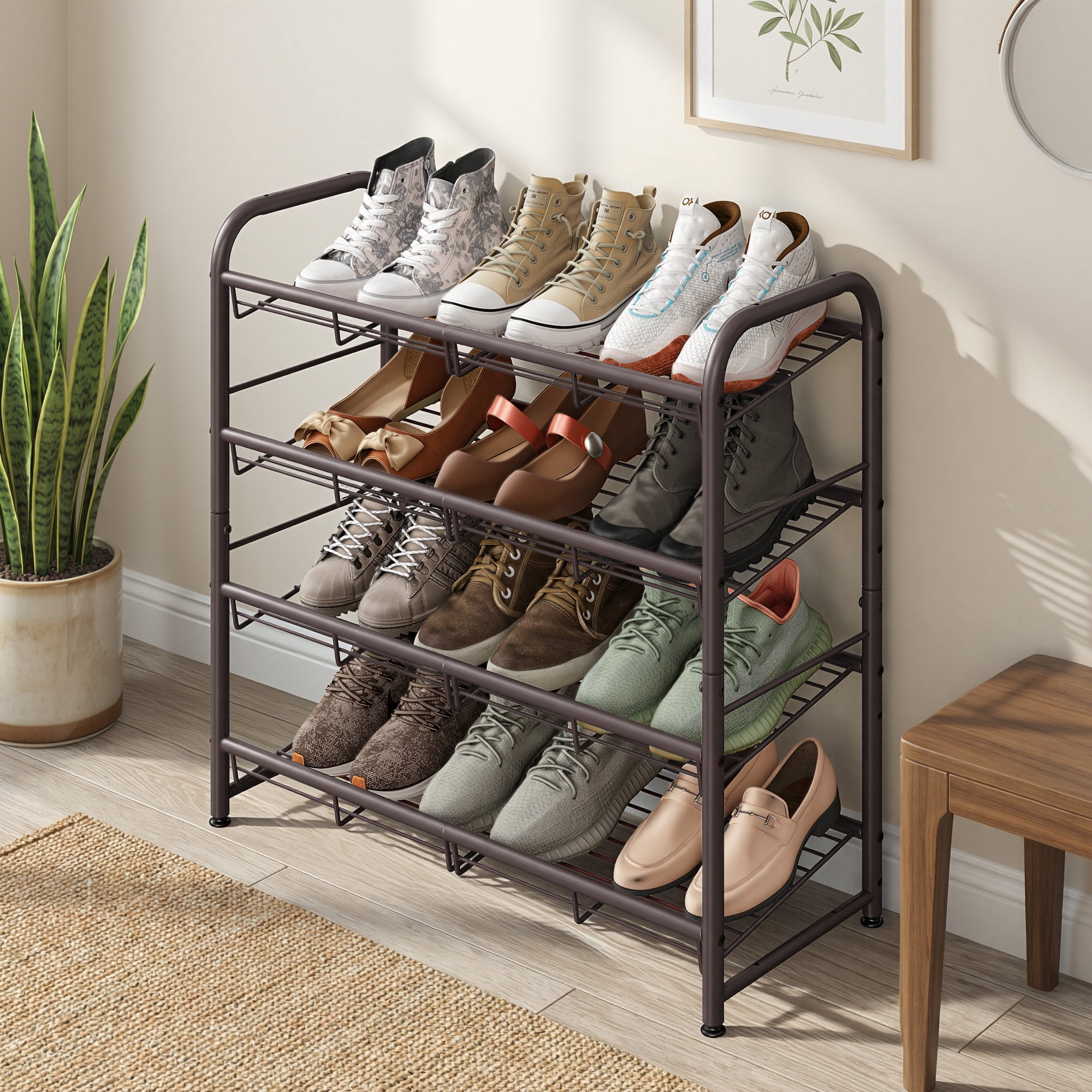 LEDREM Shoe Shelf, Adjustable 4-Tier Storage Organizer, Shoe Rack for ...
