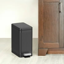 LEDREM Slim Bathroom Trash Can with Lid , 2.6 Gallon Soft-Close Step Trash Bin , Fluted Design for Small Spaces - Stainless Steel ,Black