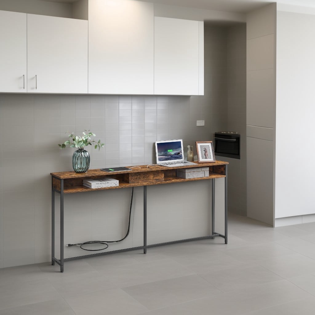 LEDREM Slim Charging Console Table with Built-in Outlets & USB Ports ...
