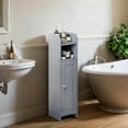 thumbnail image 1 of LEDREM Small Corner Storage Cabinet, 7.1 Inch Narrow Floor Organizer with Door & Adjustable Shelves, for Bathroom Living Room Small Spaces, Dove Gray, 1 of 5